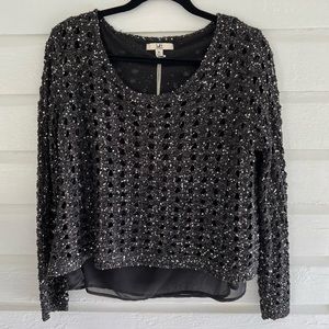NWT Black Sequin Knit & Chiffon Lightweight Sweater Top - Holiday Style